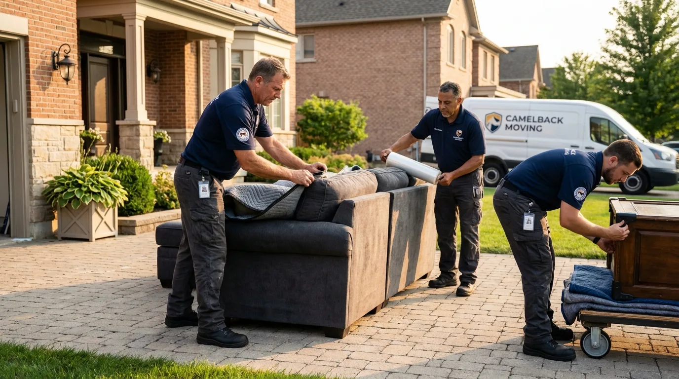 Large estate moving crew wrapping furniture in Oakland City, IN